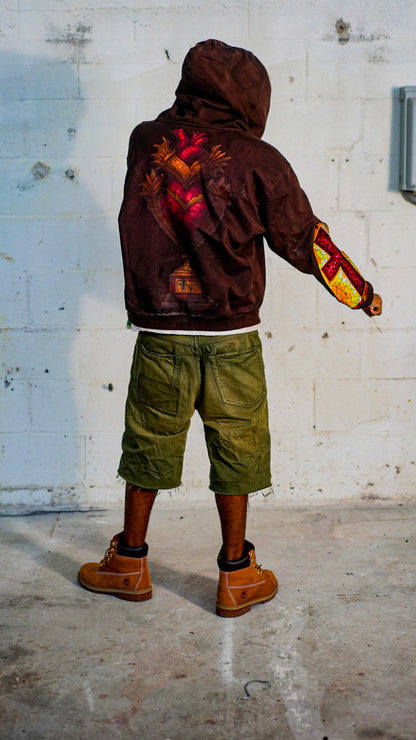 Cropped Boxy Stained Cross Hoodie (Coffee Brown)