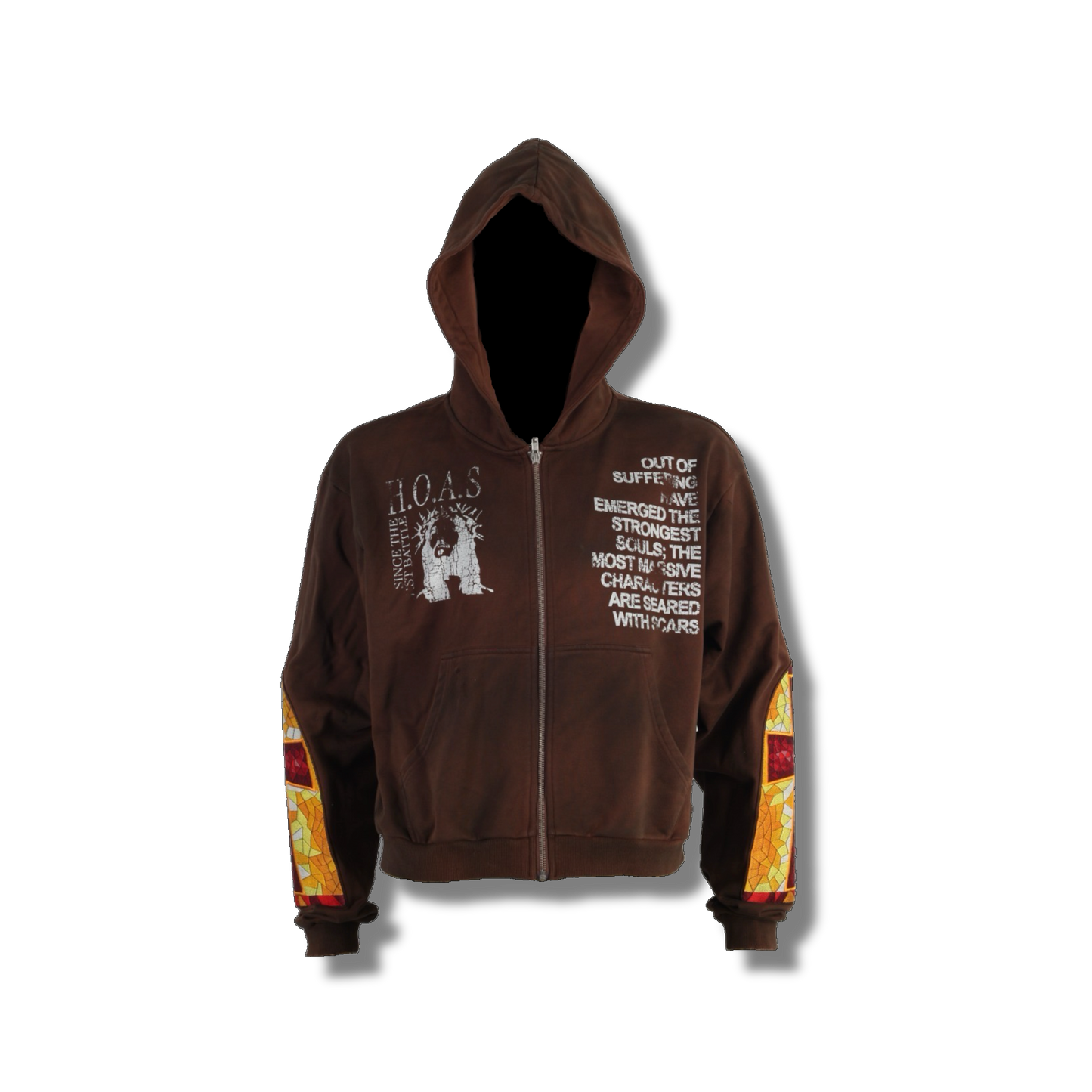 Cropped Boxy Stained Cross Hoodie (Coffee Brown)