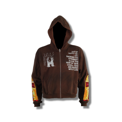 Cropped Boxy Stained Cross Hoodie (Coffee Brown)