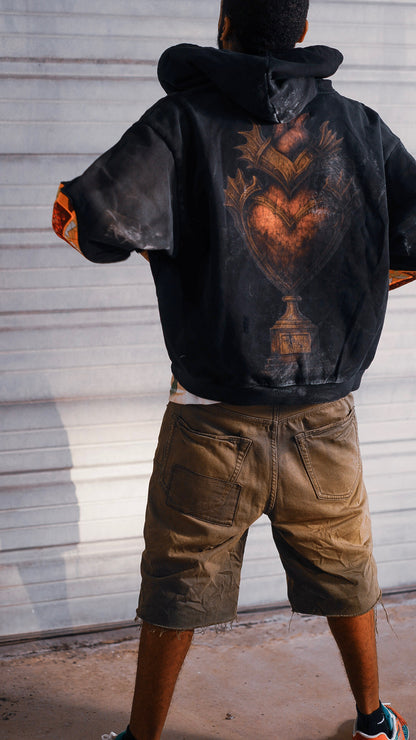 Cropped Boxy Stained Cross Hoodie (Midnight Black)