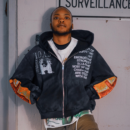 Cropped Boxy Stained Cross Hoodie (Midnight Black)