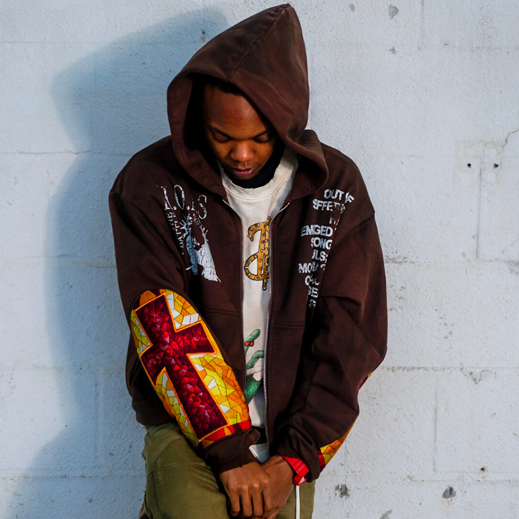 Cropped Boxy Stained Cross Hoodie (Coffee Brown)